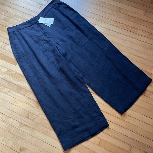 Eileen Fisher NWT Linen Fly Front Crop Ankle Wide Leg Pant Ink Lagenlook Boho - Picture 1 of 11